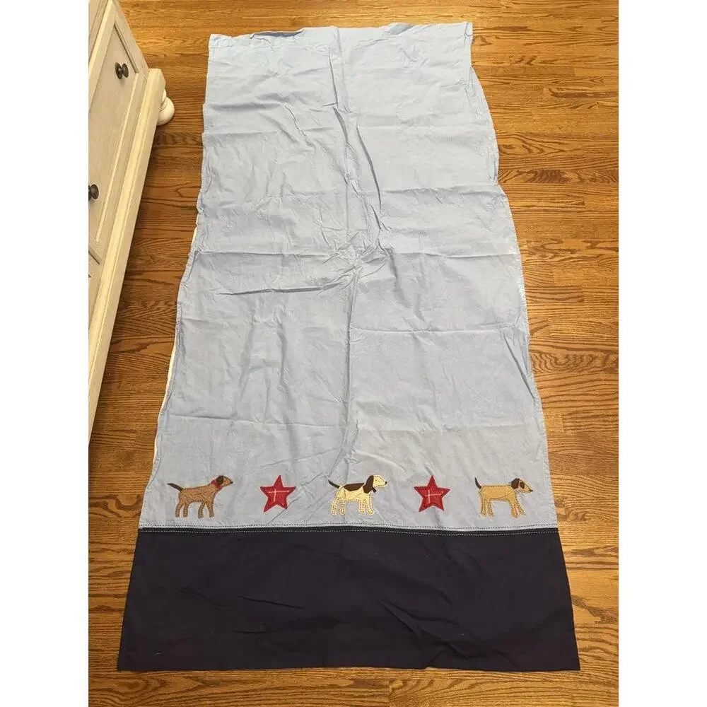 Pottery Barn kids curtains drapes blue dog animal boys nursery bedroom cotton